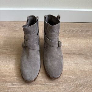 Taupe Suede Ankle Boots with Buckle Strap